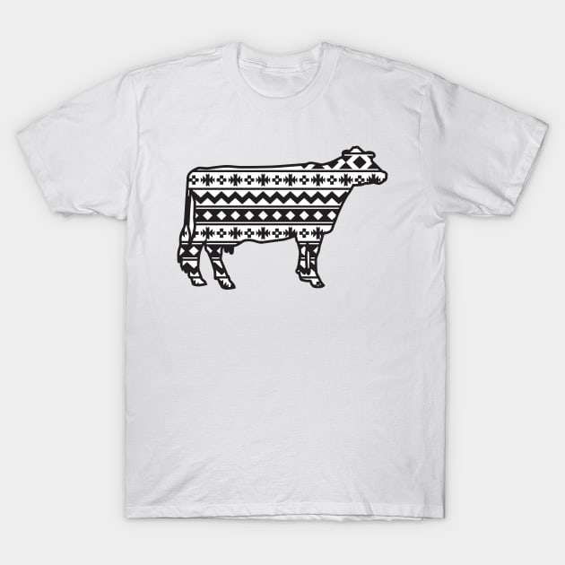 Dairy Cow with Southwest Pattern T-Shirt by SAMMO